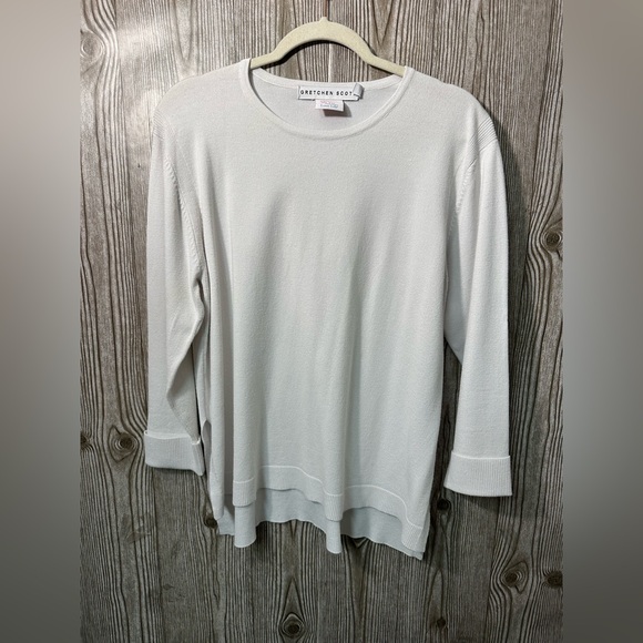 $129 Gretchen Scott White Sneek A Peek Knit Sweater Sz M - Picture 6 of 12